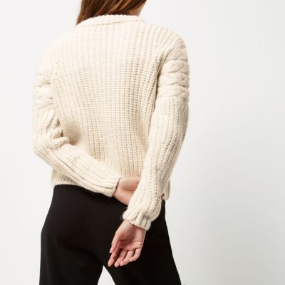 Cream chunky cable knit sleeve jumper